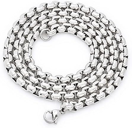 The Bling Factory Men's 5mm High-Polished Stainless Steel Square Box Chain Necklace, 20'-30'