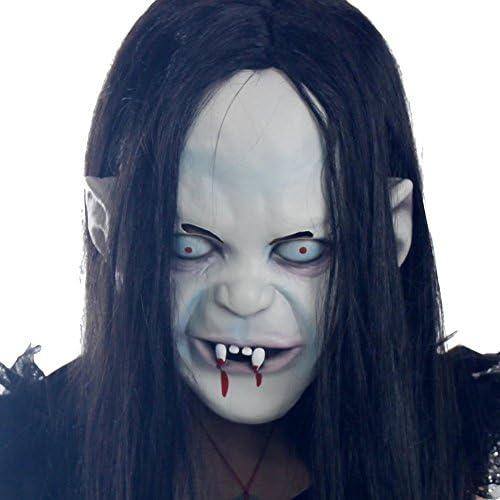 CosyT Latex Creepy Scary Halloween Toothy Ghost Mask Scary Emulsion Skin With Hair Mask