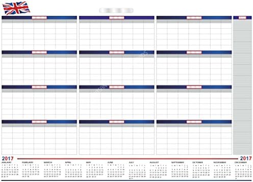 ENGLAND 2017 CALENDAR Extra Large 33" x 55" Dry &amp; Wet Erasable Undated Yearly Planner with Months Listed. 140x100CM (UK)