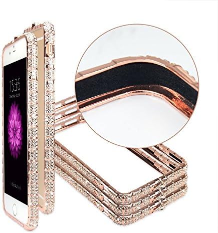 iPhone 6 Plus Case iPhone6S Plus Case Crystals Diamond Sparkle Jeweled Metal Frame 100% Handcrafted, Diamond Crystal Rhinestone Bling Metal Frame Bumper Case Cover (Rose Gold Snake 5.5inch)