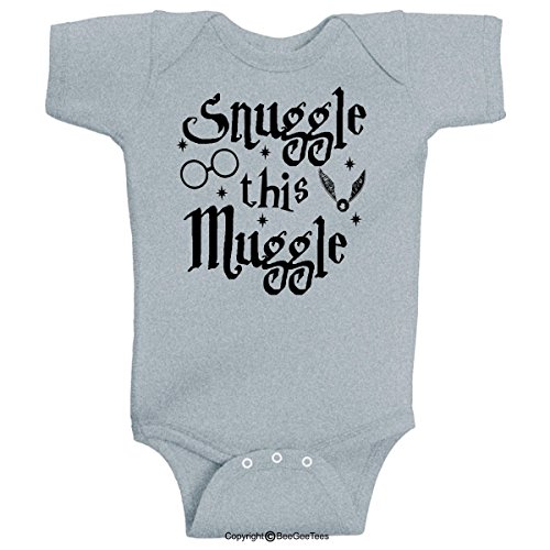 Snuggle This Muggle Harry Potter Wizard Romper Onesie by BeeGeeTees® (Newborn, Gray)