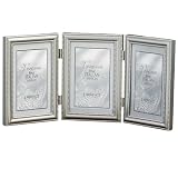 Lawrence Frames Hinged Triple (Vertical) Metal Picture Frame Pewter Finish with Delicate Beading, 5 by 7-Inch