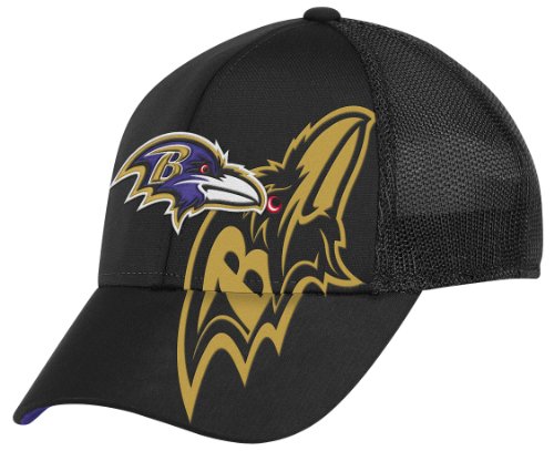 NFL Men's Baltimore Ravens End Zone Structured Flex Hat - Tw86Z (Black, Large/X-Large)