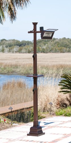Hammer Tone Bronze Mission Design Pole Mounted Infrared Patio Heater w/ Table