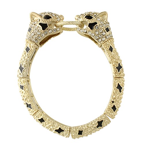 Heirloom Finds Pave Crystal Double Panther Jaguar Baroque Bangle Bracelet Gold Tone