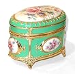 Jewelry Box, Oval Shape Victorian Floral Musical Box, Pastel Green