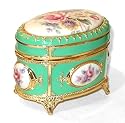 Jewelry Box, Oval Shape Victorian Floral Musical Box-Pastel Green