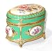 Jewelry Box, Oval Shape Victorian Floral Musical Box, Pastel Green