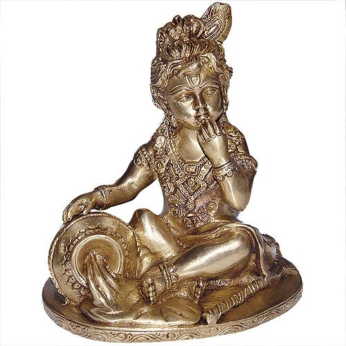 Hindu Gods Krishna Brass Statue 7.25 x 6.25 x 4.5 inches krishnab018