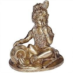 Hindu Gods Krishna Brass Statue 7.25 x 6.25 x 4.5 inches (krishnab018)
