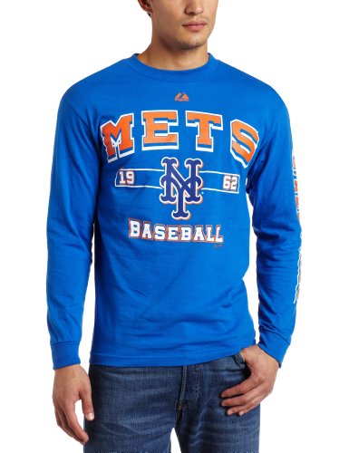 MLB Men's New York Mets Past Time Original Long Sleeve Basic Tee, Deep Royal, Large