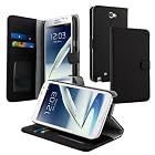 Evecase Leather Wallet Case with Stand and Credit Card Holder for Samsung Galaxy Note 2 II N7100 - Black