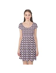 Stretchy Cap Sleeves Polyester/Spandex Chevron Print Zig Zag  Dress With a Ribbon 