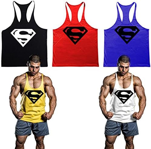 Men's BodyBuilding Superman S Logo Tank Top Stringer Gym Shirt