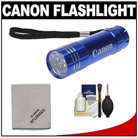Canon 9 LED Push Button Flashlight (Blue) with Canon Cloth Cleaning Kit for Rebel T2i, T3, T3i, T4i, EOS 60D, 7D, 5D Mark II III Digital SLR Camera