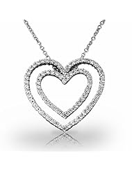 Platinum Fun Double Heart Shaped Diamond Pendant. 1 1/4 CTW