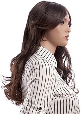 Reilees Fashion Medium Long Hair Wig for Women Wigs Ladies Wig Curly Slightly Dark Brown 23inch