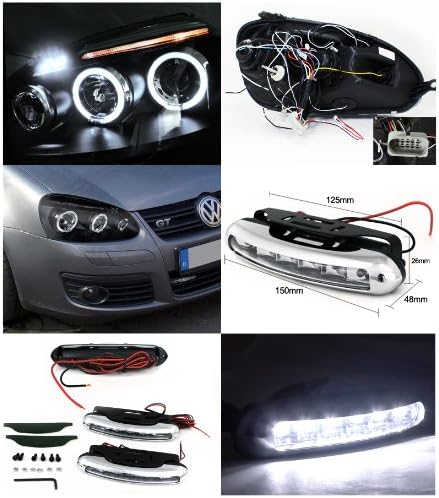 Volkswagen Jetta Projector Headlights Black W/Led Strip Fog Lamps