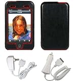 PCMICROSTORE Brand Apple iPod Touch Leather Wrap Snap-On Crystal Case for iPod Touch 8gb and iPod Touch 19gb with Touch Screen Protector - Bundled with 12v Rapid Premium Car Charger and Home Travel Wall AC Adapter Charger