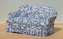 Upholstered Dollhouse Miniature Sofa in Blue Floral