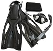 Snorkeling Scuba Dive Mask Fins Dry Snorkel Gear Set, Black | M-XL (8-12)