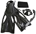 Snorkeling Scuba Dive Mask Fins Dry Snorkel Gear Set, Black | M-XL (8-12)