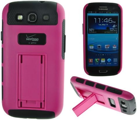 suchAcase Durable Series Kickstand Dual Layers Samsung Galaxy S3 III Hard Case with Clear Screen Protector (Black & Pink)