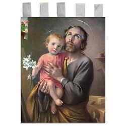 Church Banner - Saint Joseph - Cotton Canvas with Archival Inks and UV Coating - Border Rings for Rod Hanging. Print Size 24"x36"
