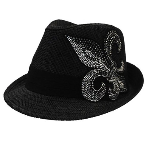 Rhinestone Fleur De Lis Fedora Hat