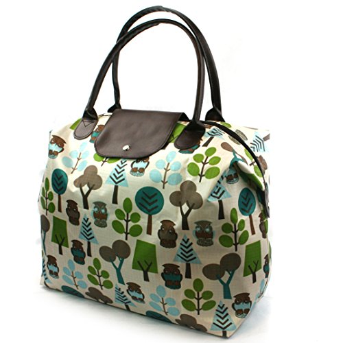 Aqua, Green & White OWL Design Print Lightweight Holiday / Weekend / Hand Luggage Compact TRAVEL BAG