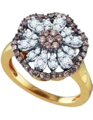 0.68CTW COGNAC DIAMOND LADIES FLOWER RING