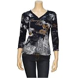 Georgia Tech Yellow Jackets Ladies Navy Blue Ruffle V-neck Rhinestone 3/4 Sleeve T-shirt