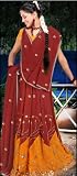 Beautiful Coffee Brown Polyester Embroidered Pawda Lehenga Choli With Dupatta