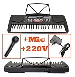 Produkt-Bild: Keyboard E-Piano mit 54 Tasten in Schwarz mit Mikrofon, Netzteil und Notenst&auml;nder