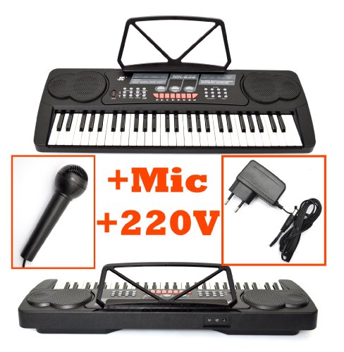 Produkt-Bild: Keyboard E-Piano mit 54 Tasten in Schwarz mit Mikrofon, Netzteil und Notenst&auml;nder