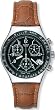 Swatch Men's Men's YCS429 Brown Leather Quartz Watch with Black Dial