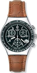 Swatch Men's Men's YCS429 Brown Leather Quartz Watch with Black Dial
