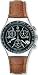 Swatch Men's Men's YCS429 Brown Leather Quartz Watch with Black Dial