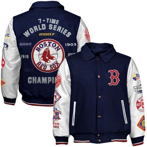 Buy Boston Red Sox Navy Blue Youth Champions Pleather & Wool Jacket by Football Fanatics