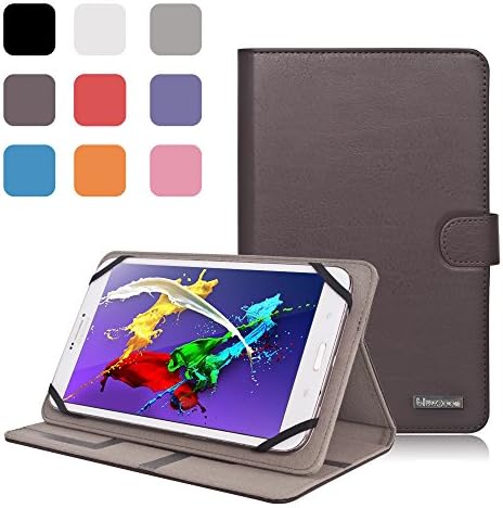 Bluezoon Universal 8.9'' 9.7'' 10'' 10.1'' Tablet Leather Folio Case Cover- Slimfit Multi-angle Stand(Fit for Device Dimension Between ：6.69inch*9.45inch and 6.97inch*10.79inch) (Dark Brown)