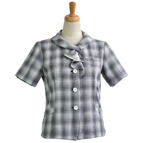 [セロリー] SELERY 【透けない＋UV】 《モイスチャーチェック》 フリルオーバーブラウス（半袖） S-5992