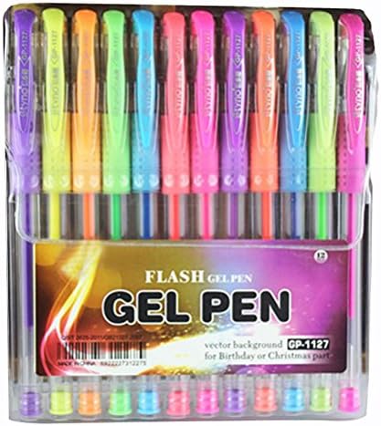 Gel Ink Pens Sets for Adult Coloring Books Drawing PensNon Toxic Neon Flash Pens with Case for Sketching,Coloring,Doodling and Craft for Kids Children,12 Assorted Colors