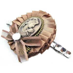 Beautiful Cameo Girl Bronze/Brown Bow/Hair Clip/Barrett with Crystal Accents