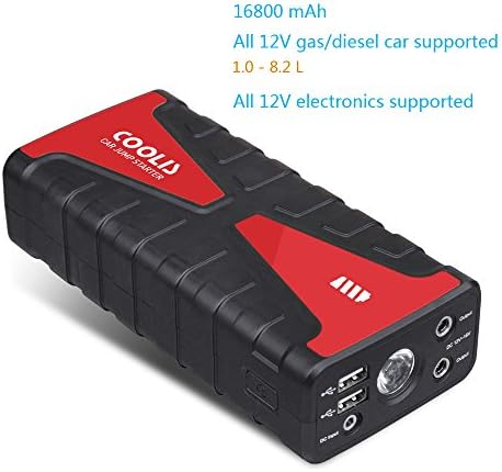 COOLIS Ultra-Safe 16800mah Car Jump Starter With 800A Peak Current Support All Size 12V Car,Red