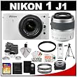 Nikon 1 J1 10.1 MP Digital Camera Body with 10-30mm & 30-110mm VR Lens (White) with 32GB Card + Case + (2) UV Filters + 2x Telephoto & .45x Wide-Angle Lens Set + Tripod + Remote + Accessory Kit