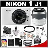 Nikon 1 J1 10.1 MP Digital Camera Body with 10-30mm & 30-110mm VR Lens (White) with 32GB Card + Case + (2) UV Filters + 2x Telephoto & .45x Wide-Angle Lens Set + Tripod + Remote + Accessory Kit Picture