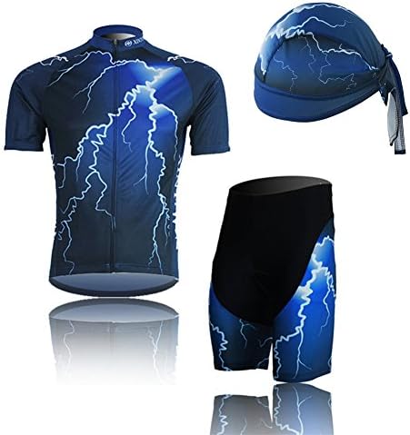 lightning Outdoor Sports Riding Cycling Suit Sweat-free (Short Jersey,3D Padded Shorts,cycling headband) L