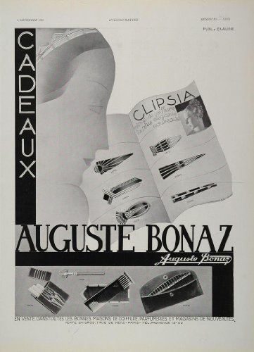1933 French B/W Ad Auguste Bonaz Hair Jewelry Art Deco - Original Print Ad