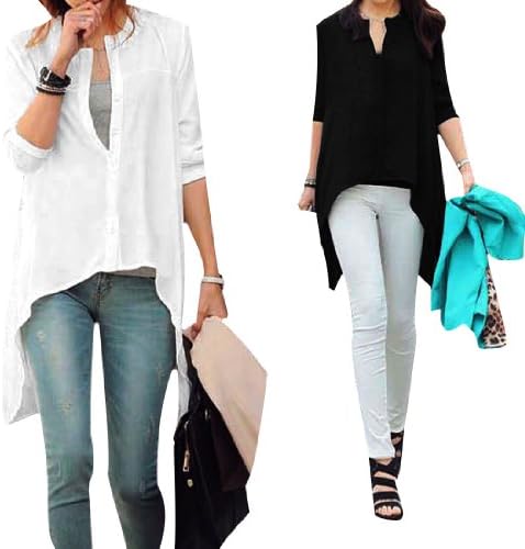 Allegra K Ladies Long Sleeves Patchwork Single Breasted Irregular Hem Blouse