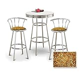 Chrome Bar Table & 2 Chrome 29" Cheetah Animal Print Fabric Seat Barstools